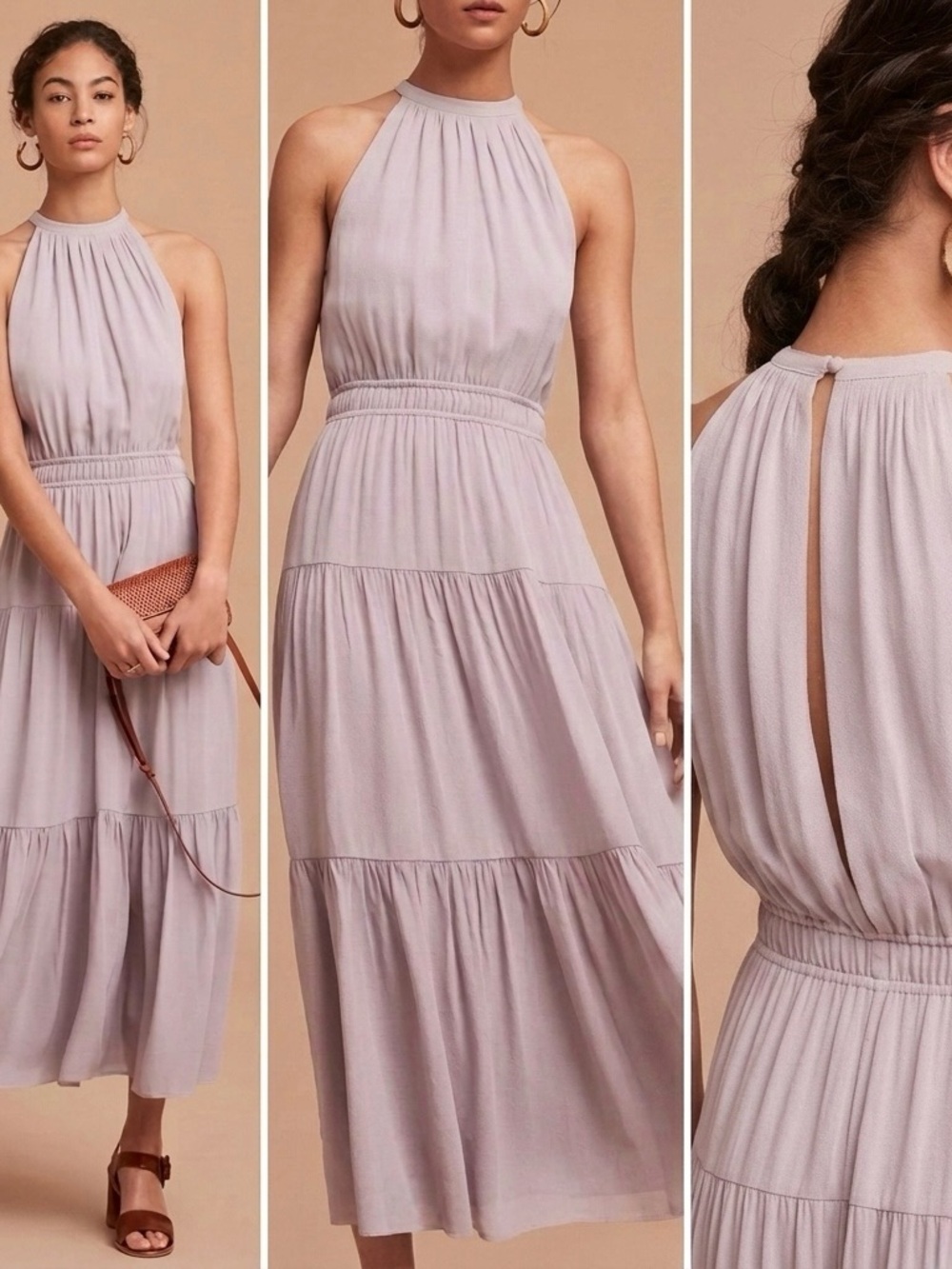 Aritzia Wilfred Effet Halter Maxi Dress Lilac Grey Size Small Tiered Chiffon